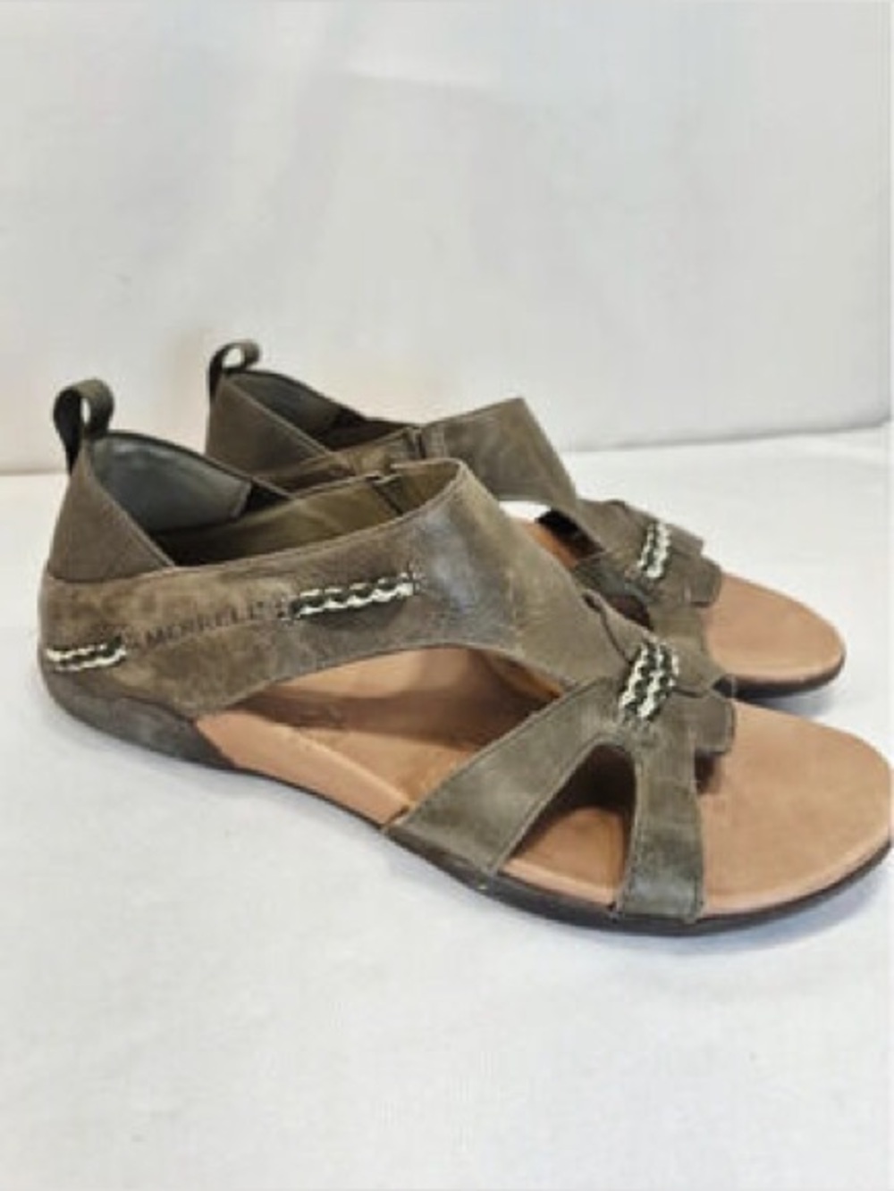 Merrell Olive Green Leather Open-Toe Sandals sz 11